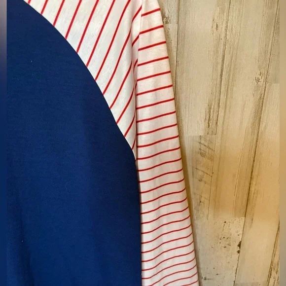 LulaRoe Size L & 3X Blouse Top Blue, Red & White Stripes with Raglan Sleeve - Picture 3 of 14